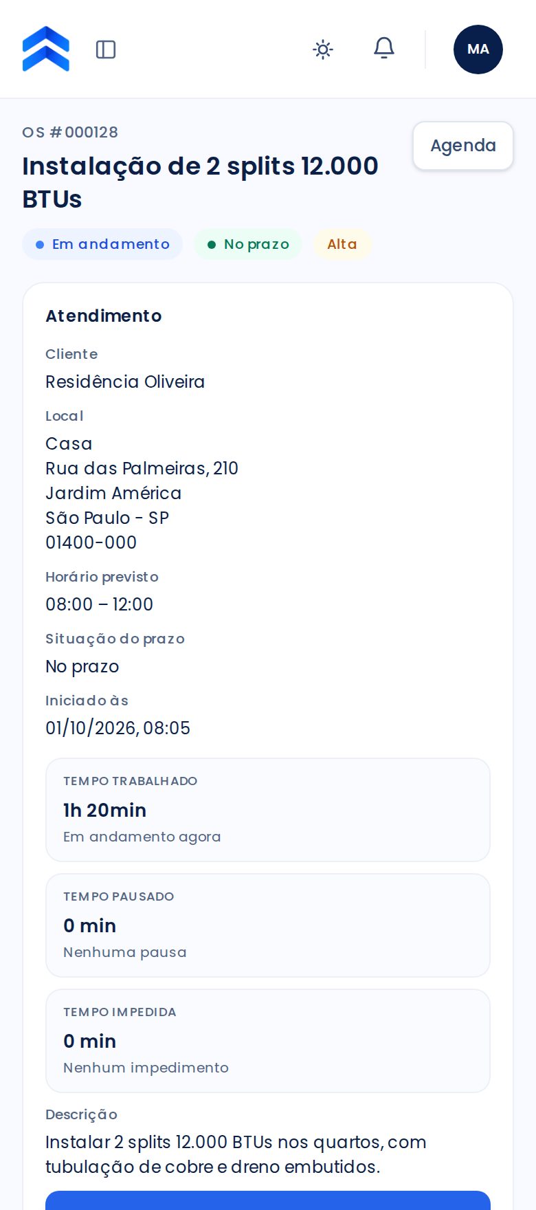 Ordem de serviço no celular do técnico