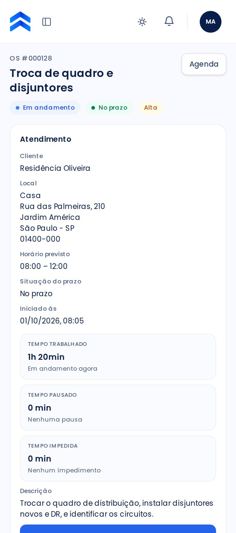 Ordem de serviço no celular do técnico