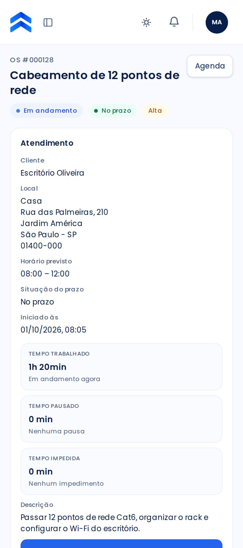 Ordem de serviço no celular do técnico