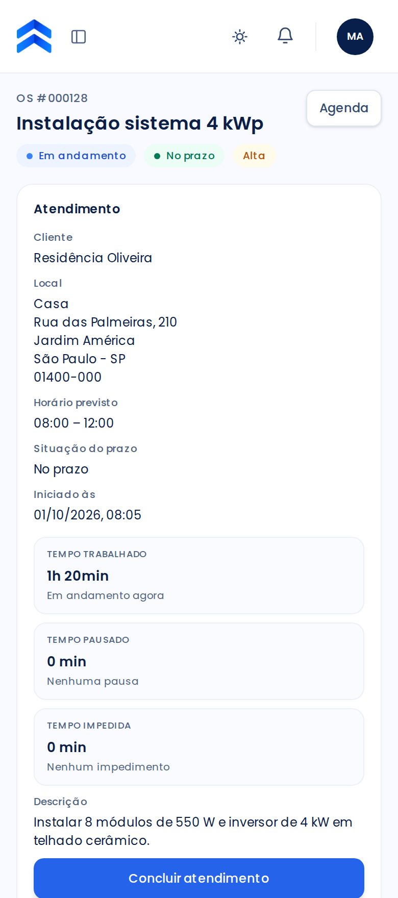 Ordem de serviço no celular do técnico