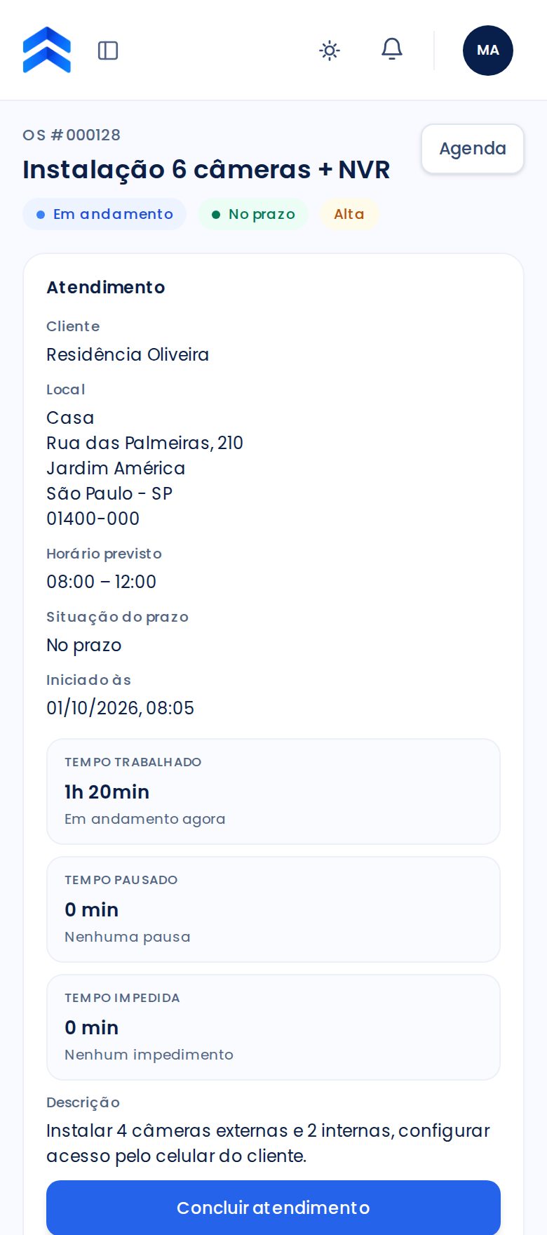 Ordem de serviço no celular do técnico